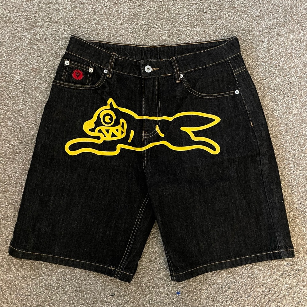 Billionaire Boys Club Black Jean Shorts with Yellow Graphic